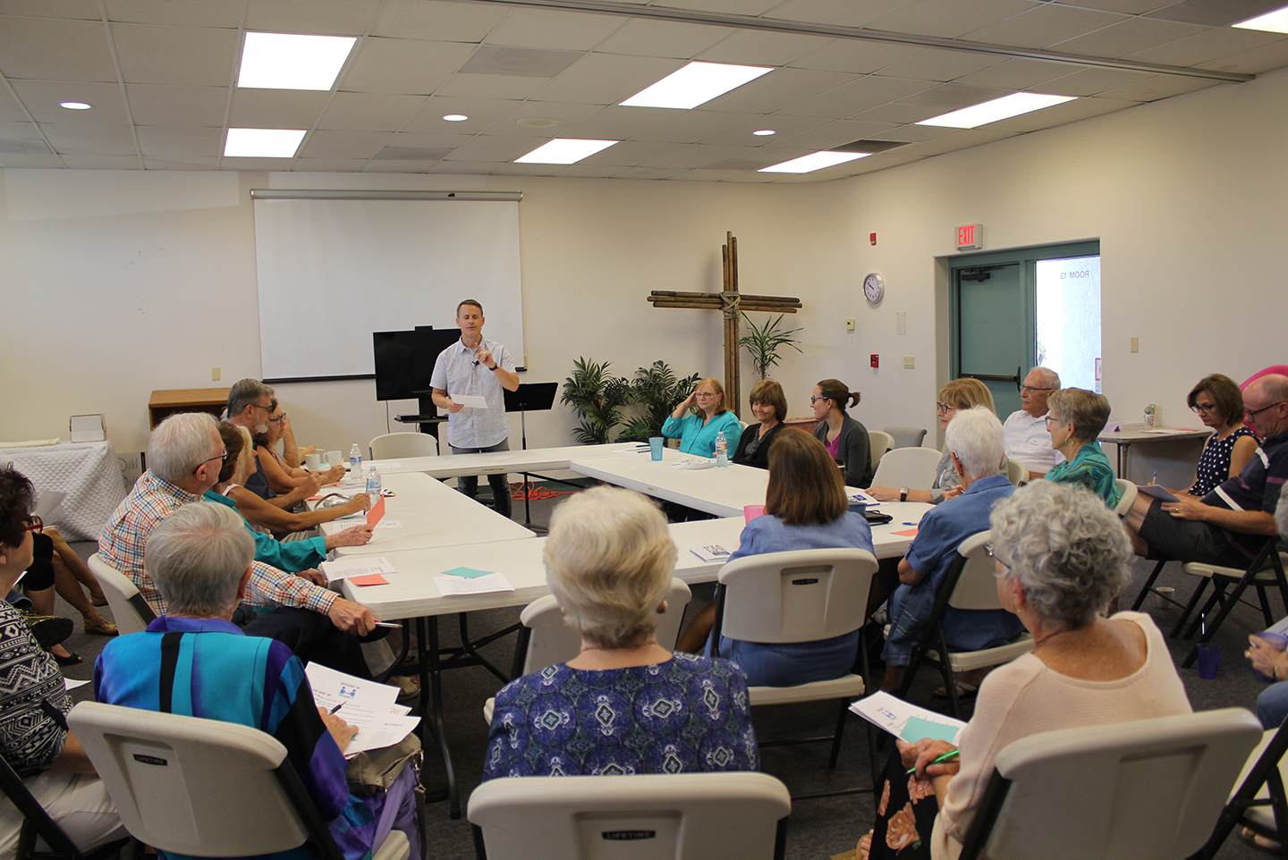 Adult Education class gathering, Pastor John Tittle Class Facilitator