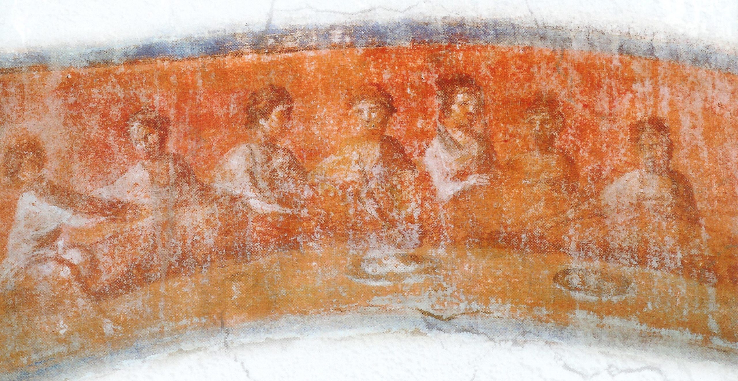 Catacombe_di_Priscilla, Rome - Fresco of a Christian Agape feast painting