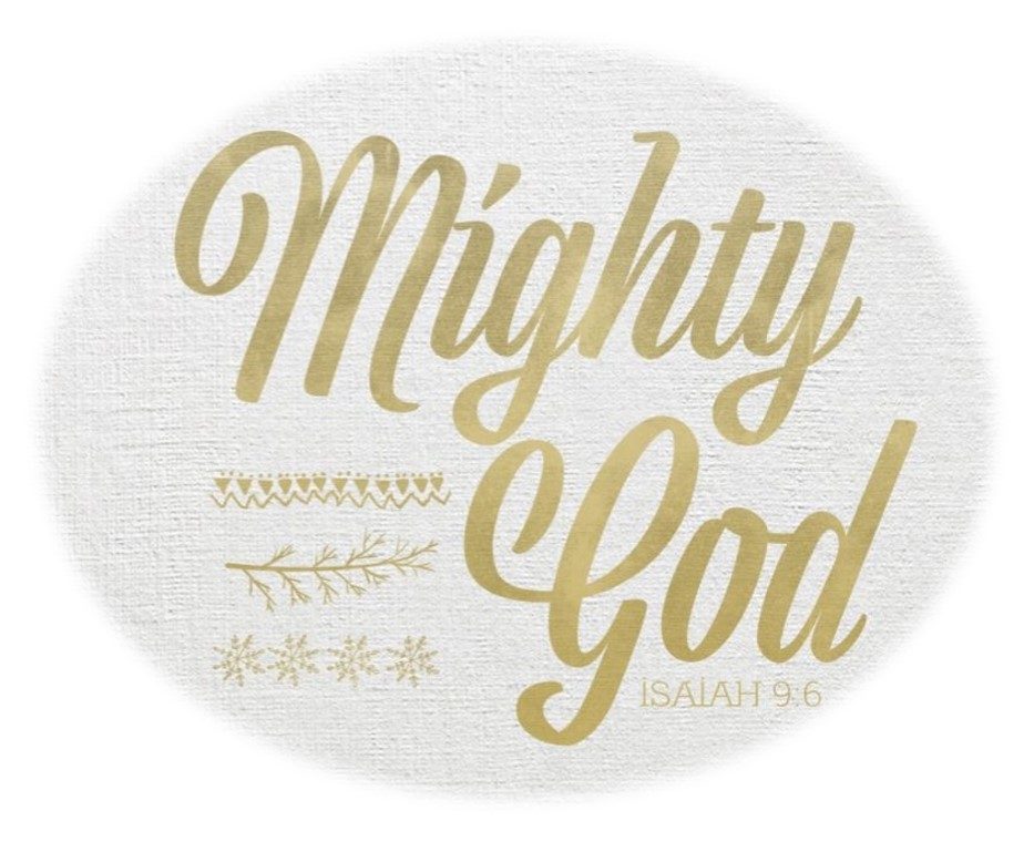 Mighty God text displayed in a circle background